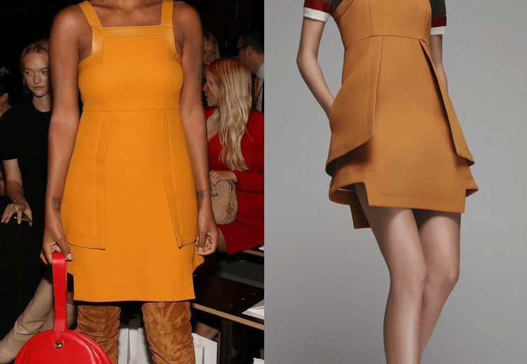 Hot! or Hmm… Solange Knowles’s Zimmermann Spring 2016 Show Fendi Resort 2016 Tangerine Leather Trim Dress and Gianvito Rossi Rolling High Thigh High Boots