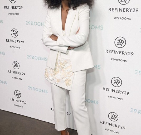 Get the Look: Solange Knowles’s Refinery 29 #29Rooms New York Fashion Week Event 3.1 Phillip Lim White Blazer, Shell Top, and Cropped Apron Pants