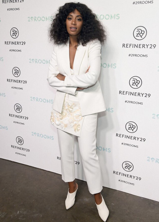 Get the Look: Solange Knowles’s Refinery 29 #29Rooms New York Fashion Week Event 3.1 Phillip Lim White Blazer, Shell Top, and Cropped Apron Pants