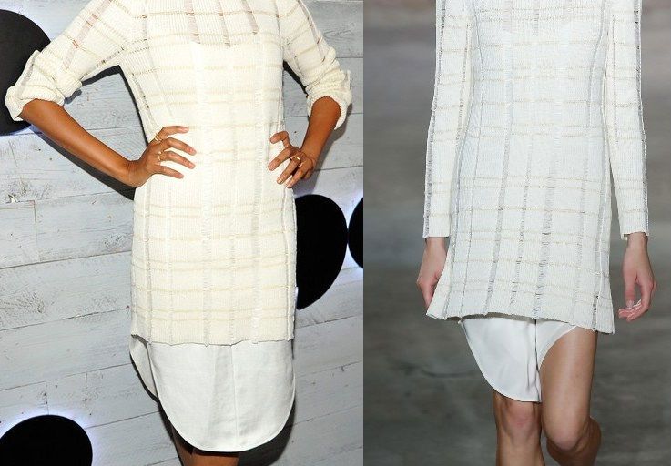 Hot! or Hmm… Zoe Saldana’s go90 Sneak Peek Maiyet Spring 2016 White Knit Plaid Dress