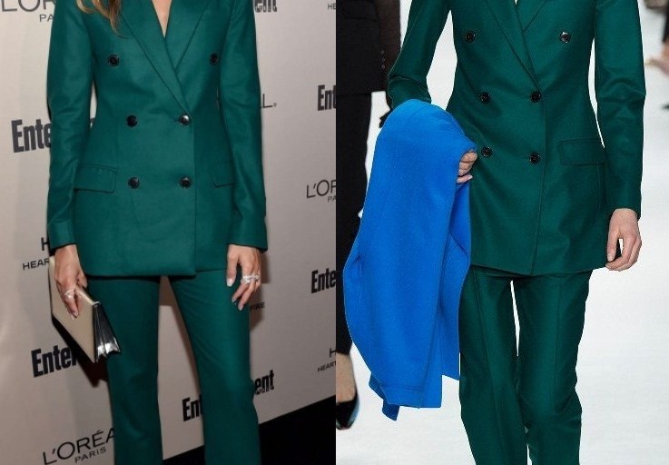 Hot! or Hmm… Ashley Madekwe’s 2015 Entertainment Weekly Pre-Emmy Party Dior Fall 2014 Forest Green Double Breasted Suit