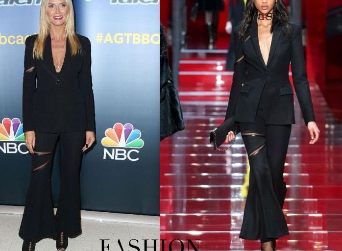 Hot! or Hmm… Heidi Klum’s America’s Got Talent Season 10 Live Viewing Party Versace Fall 2015 Black Mesh Stripe Suit