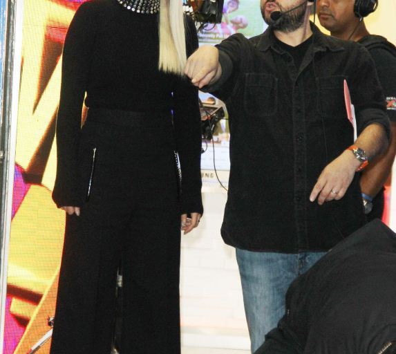 Splurge: Rita Ora’s Good Morning America Tom Ford Anoushka Cat Eye Sunglasses, Alexander Wang Studded Silk and Cashmere Sweater, and Cottonwool High Waist Pants