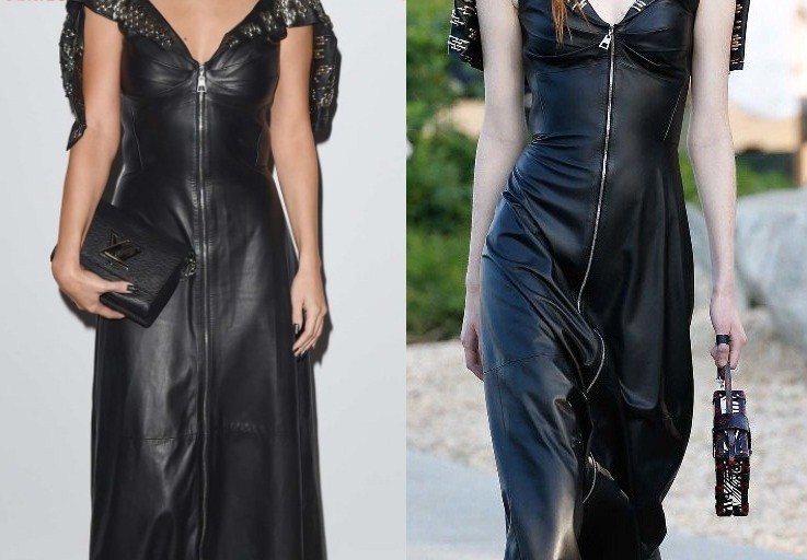 Hot! or Hmm… Selena Gomez’s Louis Vuitton Series 3 VIP Launch Louis Vuitton Resort 2016 Black Leather Zip Front Gown