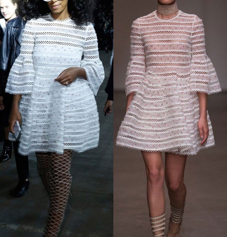 Hot! or Hmm… Solange Knowles’s 3.1 Phillip Lim Spring 2016 Show Zimmermann Spring 2016 White Embroidered Dress and Schutz Karlyanna Caged Boots