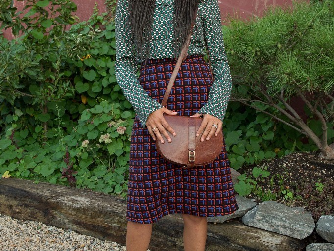 Splurge: Zadie Smith’s Rachel Comey Spring 2016 Show Marni Printed Crepe Top, Check Print Skirt, and Miu Miu Mixed Media Block Heel Pumps