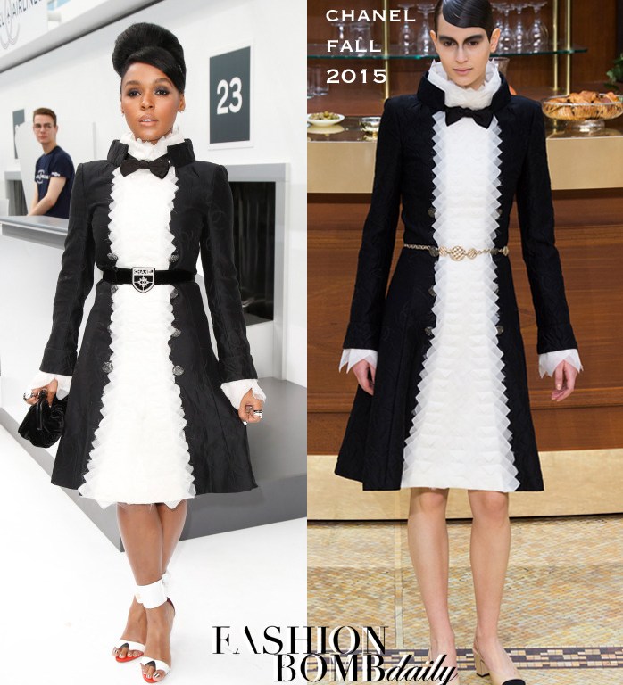 Hot! or Hmm…: Janelle Monae’s Chanel Spring 2016 Show Chanel Fall 2015 Black and White Dress and Oscar Tiye Yumna Colorblcok White Sandals