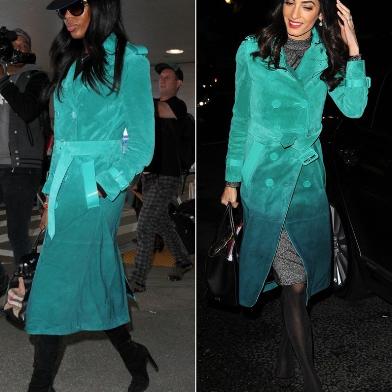 Who Wore It Better? Amal Clooney vs. Naomi Campbell in Burberry’s Green Ombre Suede Trench