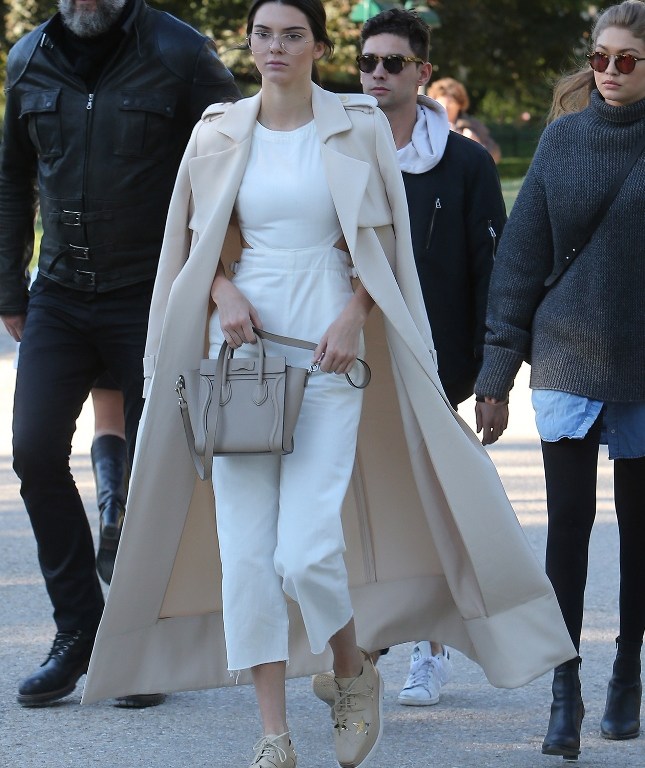 Splurge: Kendall Jenner’s Parc Monceau Garrett Leight Palms Glasses, Sally Lapointe Duster Trench Coat, and Stella McCartney Elyse Faux Leather Star Creepers