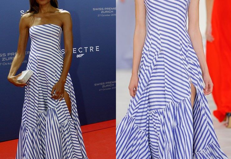 Hot! or Hmm… Naomie Harris’s <em>Spectre</em> Zurich Premiere Ralph Lauren Spring 2016 Strapless Stripe Slit Gown