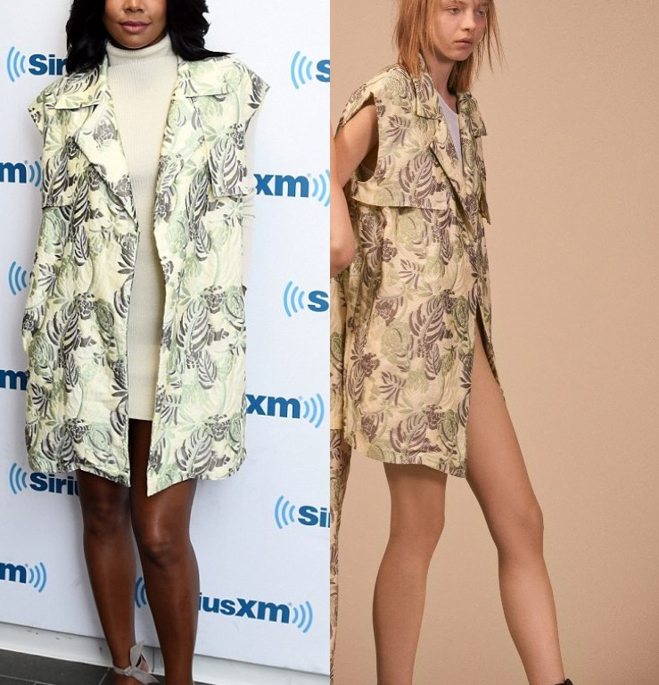 Hot! or Hmm… Gabrielle Union’s SiriusXM Studios Baja East Resort 2016 Printed Sleeveless Vest, Fall 2015 Sweater Tunic, and Alexandre Birman Clarita Tie Sandals