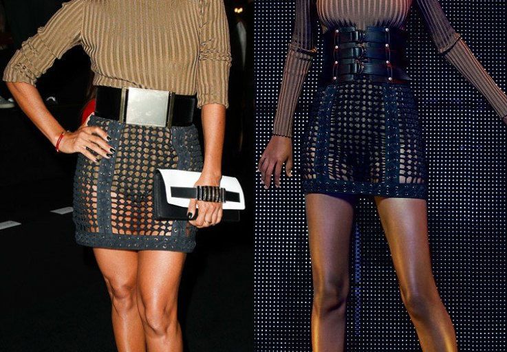 Hot! or Hmm… Jada Pinkett Smith’s Balmain Spring 2016 Show Balmain Resort 2016 Ribbed Bodysuit, Black Perforated Mini Skirt, and Giuseppe Zanotti Coline Crystal Embellished Strappy Feather Sandals