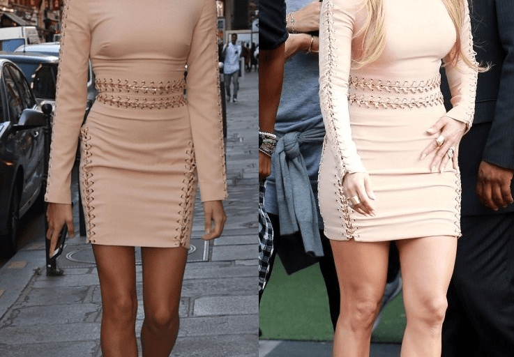 Who Wore It Better? Hailey Baldwin vs. Jennifer Lopez in House of CB’s Anuki Long Sleeve Chain Detail Dress