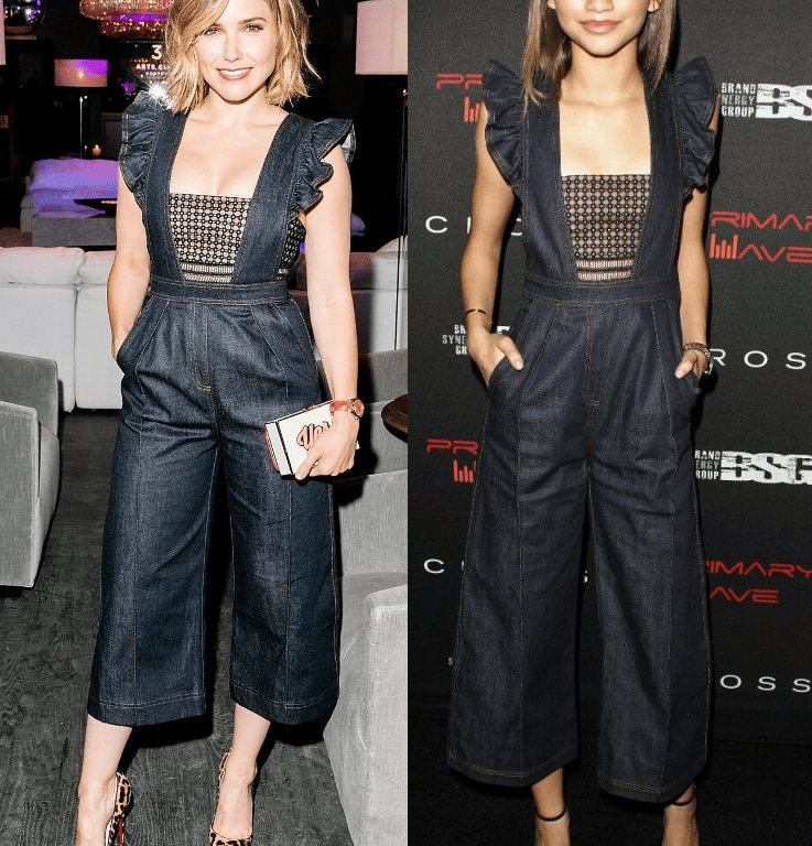 Who Wore It Better? Sophia Bush vs. Zendaya Coleman in Self Portrait’s Frilled Denim Jumpsuit