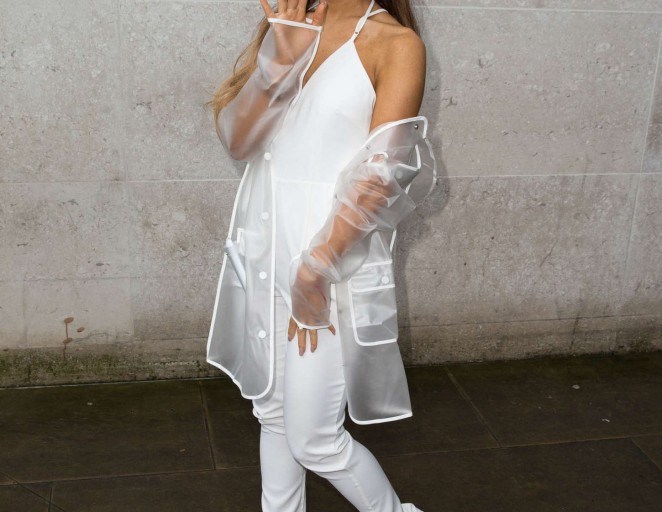 Steal: Ariana Grande’s BBC Radio 1 Studios Nasty Gal All Clear Plastic Rain Coat and Ciao Bella Twill Jumpsuit
