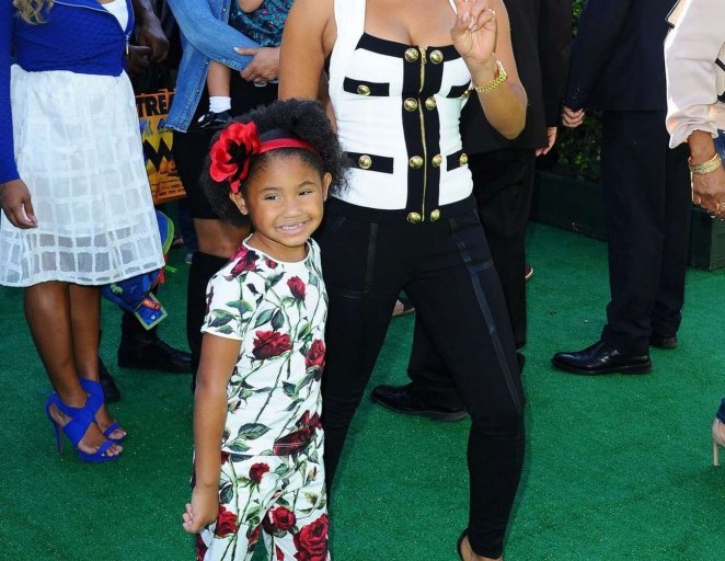 Splurge: Christina Milian’s <em>The Peanuts</em> Los Angeles Premiere Moschino Button Trim Halter Top and Leather Trim Leggings