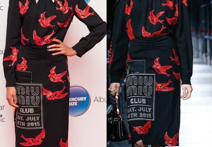 Hot! or Hmm… Corinne Bailey Rae’s Mercury Music Prize Miu Miu Resort 2016 Swallow Print Contrast Collar Dress and Mint Green and Copper Peep Toe Sandals