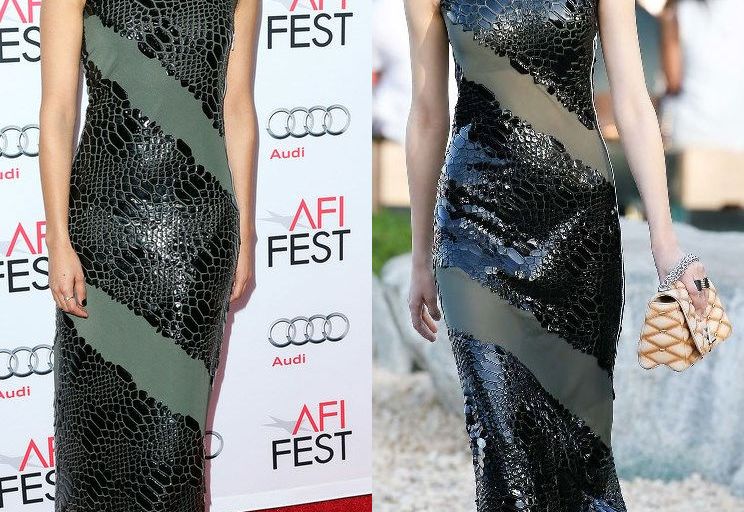 Hot! or Hmm…Gugu Mbatha-Raw’s Centerpiece Gala <em>Concussion</em> Premiere Louis Vuitton Resort 2016 Black Python and Olive Contrast Panel Gown