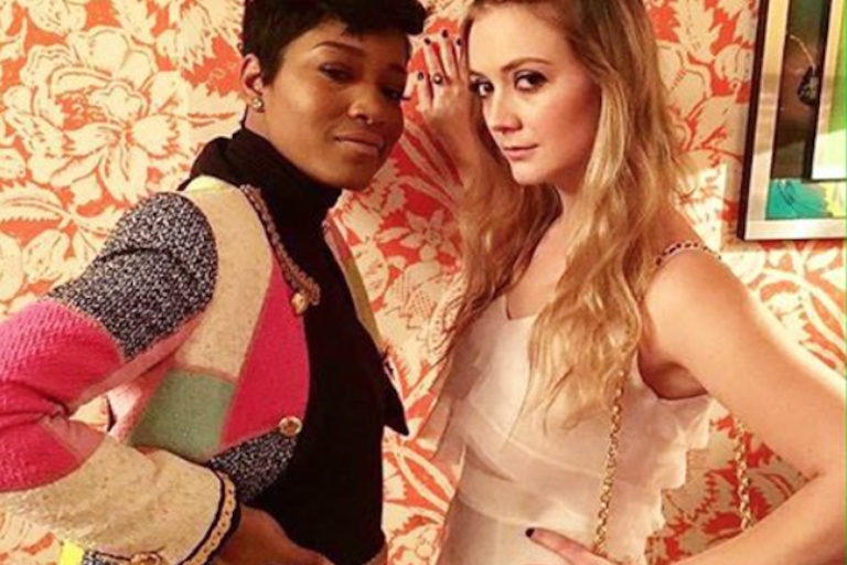 Hot! Or Hmm…: Keke Palmer’s Crosby Street Hotel <em>Scream Queens</em> Viewing Party Moschino Resort 2016 Patchwork Jacket and Skirt Set