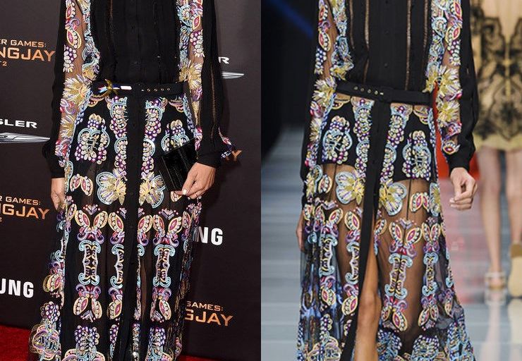 Hot! or Hmm… Meta Golding’s <em>The Hunger Games: Mockingjay Part 2</em> Los Angeles Premiere Mario Dice Spring 2016 Long Sleeve Multicolor Floral Gown