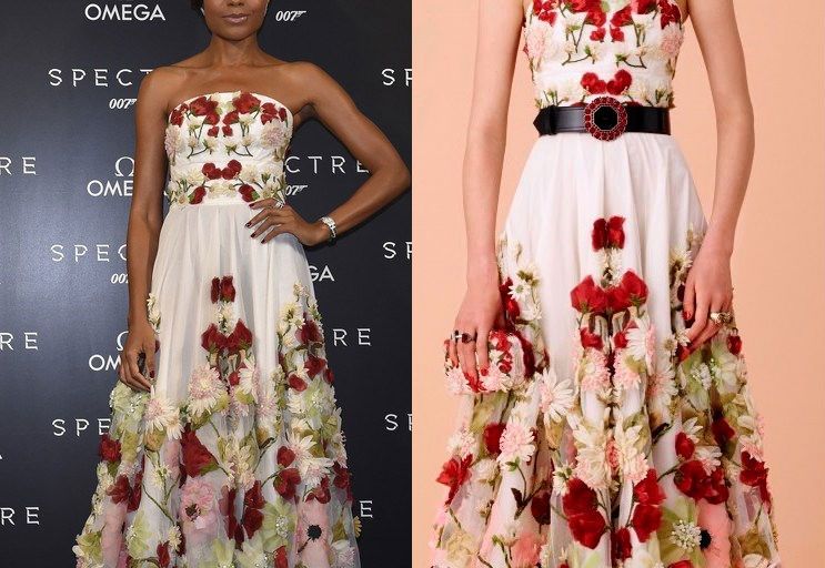 Hot! or Hmm… Naomie Harris’s OMEGA <em>Spectre</em> Japan Release Event Alexander McQueen Resort 2016 Strapless Floral Embroidered Dress