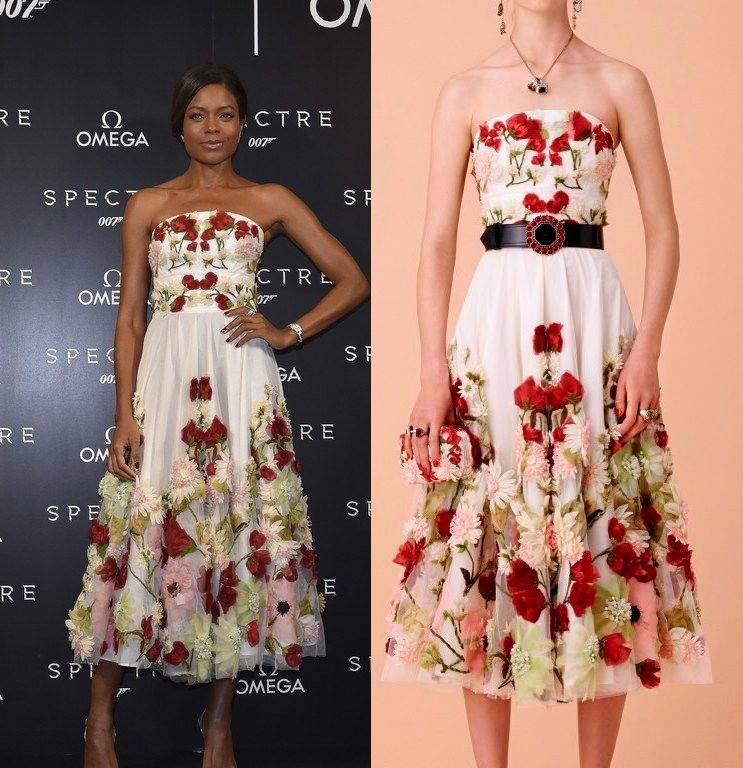 Hot! or Hmm… Naomie Harris’s OMEGA <em>Spectre</em> Japan Release Event Alexander McQueen Resort 2016 Strapless Floral Embroidered Dress