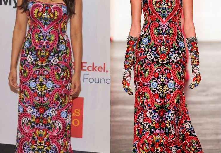Hot! or Hmm… Padma Lakshmi’s Elton John AIDS Foundation 2015 An Enduring Vision Benefit Naeem Khan Spring 2016 Strapless Floral Embroidered Gown