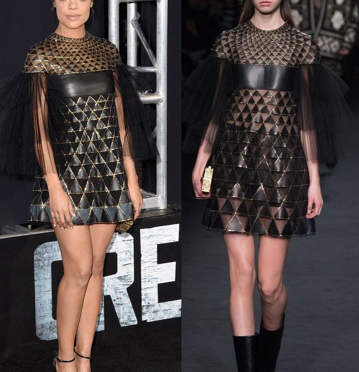 Hot! or Hmm… Tessa Thompson’s <em>Creed</em> Los Angeles Premiere Valentino Fall 2015 Black and Gold Leather and Tulle Mini Dress