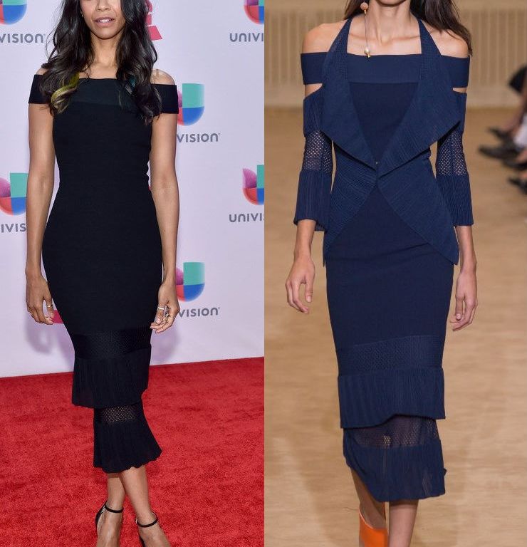 Hot! or Hmm… Zoe Saldana’s 2015 Latin Grammy Awards Roland Mouret Spring 2016 Black Off The Shoulder Dress