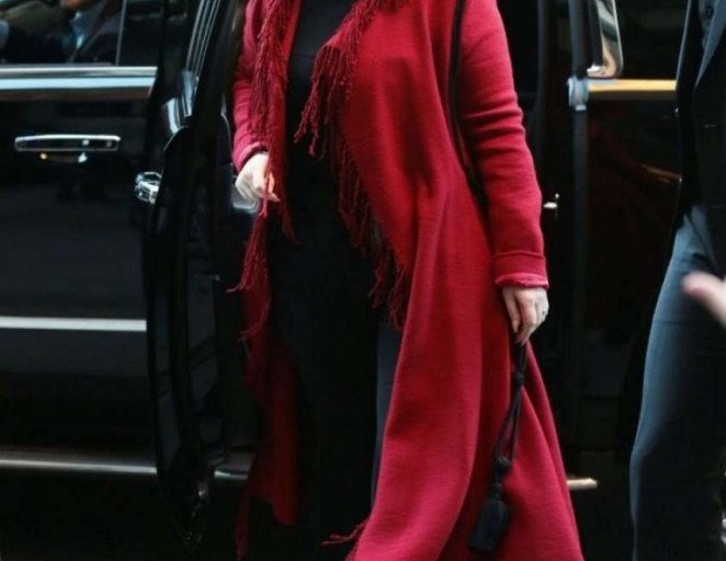 Splurge: Adele’s New York City Lanvin Belted Fringed Wool Blend Coat and Chloé Leather Embroidery Wool Tapestry Shearling Coat