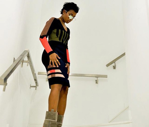 Hot! Or Hmm…: Dej Loaf’s Instagram Jonathan Simkhai Geometric Print Long Sleeve Dress And Fendi Orange Heel Round Toe Suede Ankle Boots