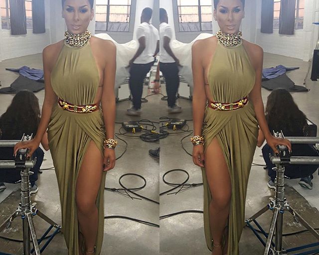 Steal: Laura Govan’s Instagram House of CB Vittoria Olive Draped Silky Jersey Maxi Dress
