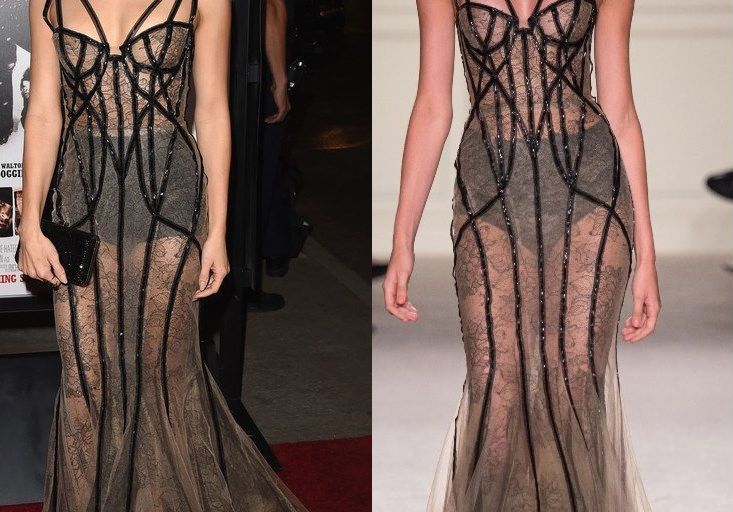 Hot! or Hmm… Jenna Dewan-Tatum’s <em>The Hateful Eight</em> Hollywood Premiere Marchesa Spring 2016 Sheer Lace Corset Gown