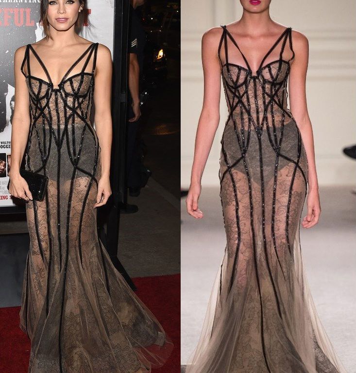 Hot! or Hmm… Jenna Dewan-Tatum’s <em>The Hateful Eight</em> Hollywood Premiere Marchesa Spring 2016 Sheer Lace Corset Gown
