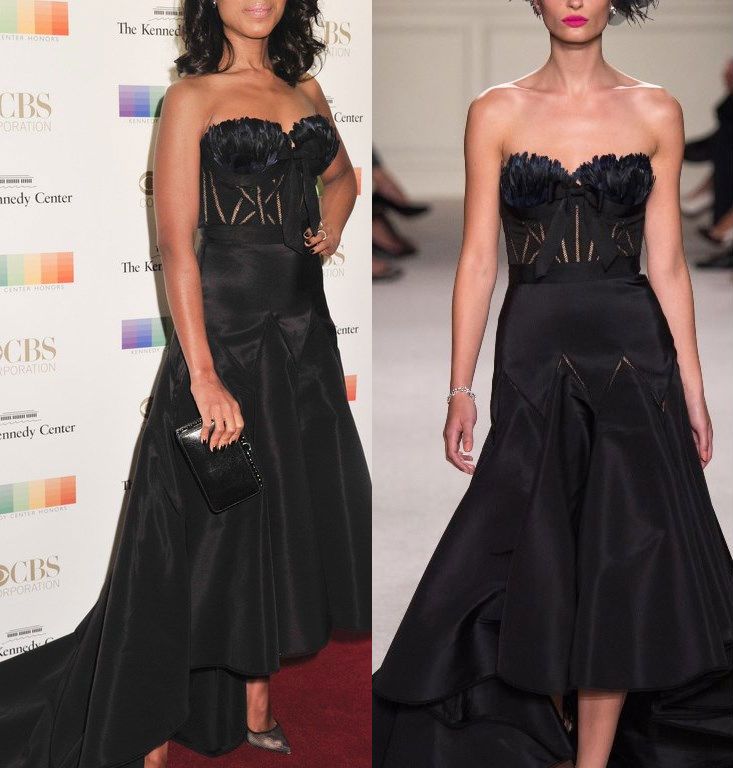 Hot! or Hmm… Kerry Washington’s 38th Annual Kennedy Center Honors Gala Marchesa Spring 2016 Black Strapless Feather Bustier Gown