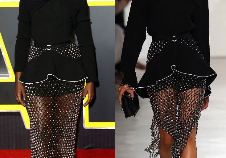 Hot! or Hmm… Lupita Nyong’o’s <em>Star Wars: Episode VII – The Force Awakens</em> European Premiere Proenza Schouler Spring 2016 Beaded Peplum Knot Blouse and Sheer Beaded Skirt