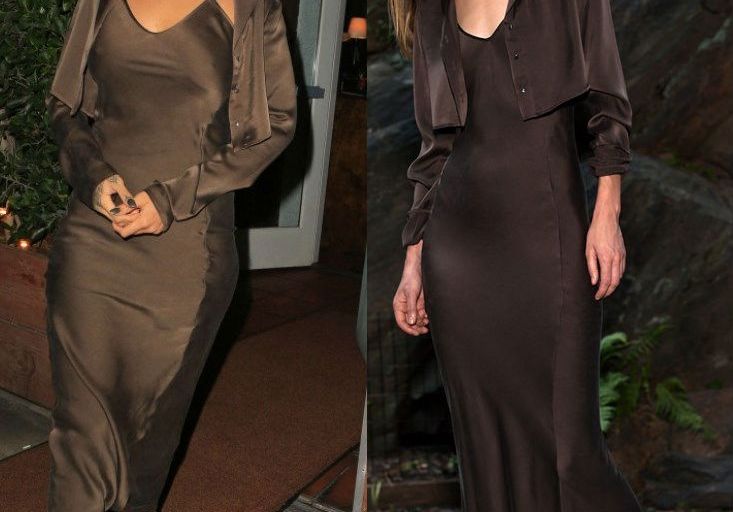 Hot! or Hmm… Rihanna’s Giorgio Baldi Awaveawake Spring 2016 Brown Silk Satin Bolero and Maxi Dress