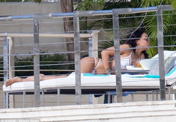 Splurge: Rihanna’s Barbados Olaya Beach White Triangle Top Nude Contrast Cutout Bikini