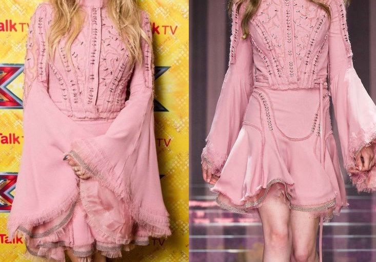 Hot! or Hmm… Rita Ora’s <em>X-Factor UK</em> Press Collective Atelier Versace Fall 2015 Pink Embellished Bell Sleeve Blouse and Mini Skirt