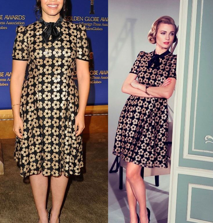 Hot! or Hmm… America Ferrera’s 73rd Annual Golden Globe Nominations Ingie Paris Fall 2014 Floral Embroidered Tie Neck Dress
