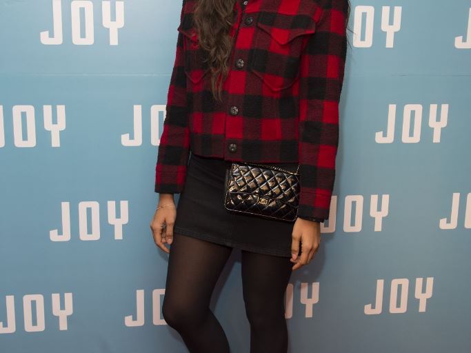 Splurge: Jameela Jamil’s Special <em>Joy</em> London Screening Topshop Boutique Buffalo Check Textured Jacket