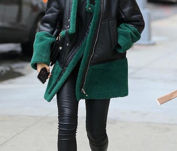 Splurge: Jessie J’s New York City Fall 2015 Kenzo Sheep Shearling Green Asymmetric Front Zip Jacket