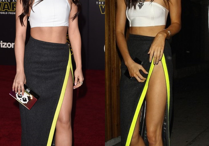 Who Wore It Better? Emeraude Toubia vs. Kendall Jenner in Laquan Smith’s V Wrap Wool Skirt