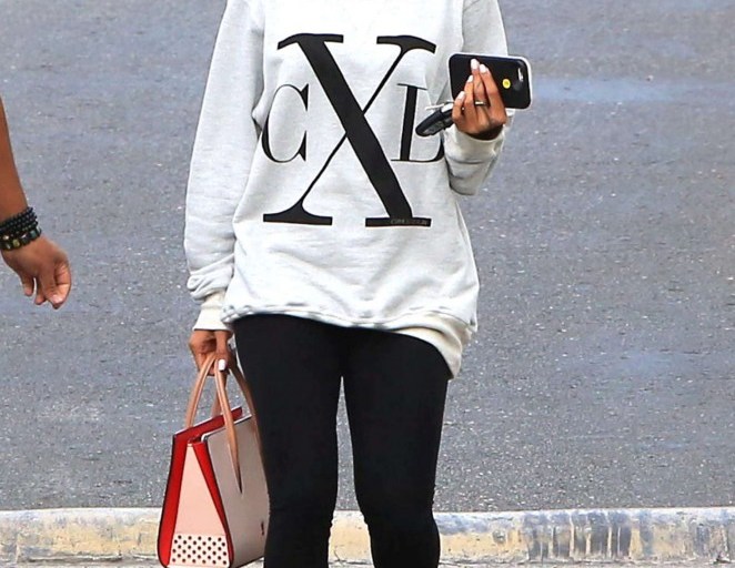 Splurge: Karrueche Tran’s Los Angeles Crime By Design Grey Cotton Long Sleeve Crew Neck Sweatshirt