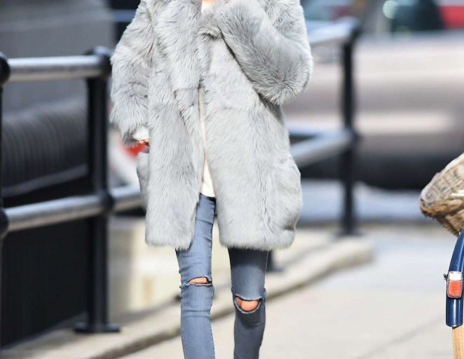 Splurge: Olivia Palermo’s Brooklyn Tibi Grey Shearling Toscana Peacoat and Black Orchid Never Too Slate Gisele Jeans