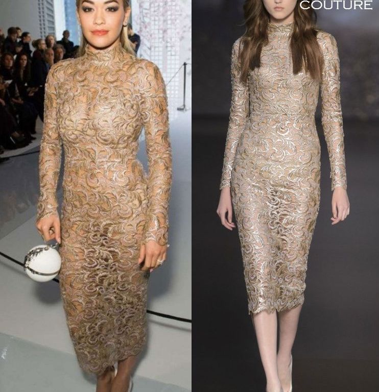 Hot! or Hmm… Rita Ora’s Ralph & Russo Spring 2016 Couture Show Ralph & Russo Fall 2015 Couture Long Sleeve Flesh Tone Lace Midi Dress