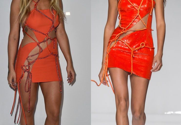 Hot! or Hmm… Rita Ora’s Atelier Versace Spring 2016 Couture Fashion Show Atelier Versace Spring 2016 Couture Orange Lace Up Mini Dress