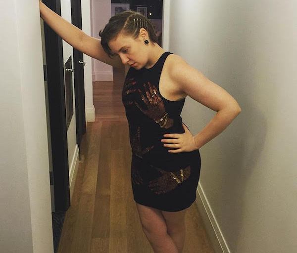 Splurge: Lena Dunham’s Instagram DI$COUNT UNIVER$E Hand$ Off Sequin Mini Dress