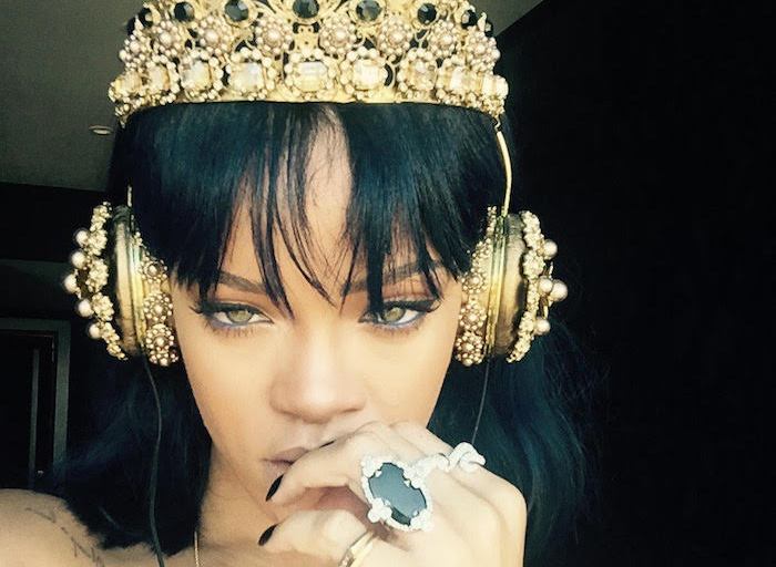 Splurge: Rihanna’s Twitter Dolce & Gabbana Gold Tone Crown Nappa Leather Rhinestone And Pearls Headphones