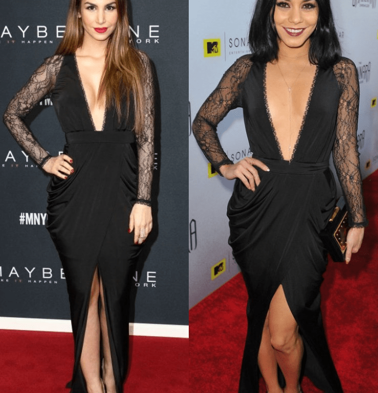 Who Wore It Better? Sila Sahin vs. Vanessa Hudgens in House of CB’s Adiran Black Sheer Sleeve Dress